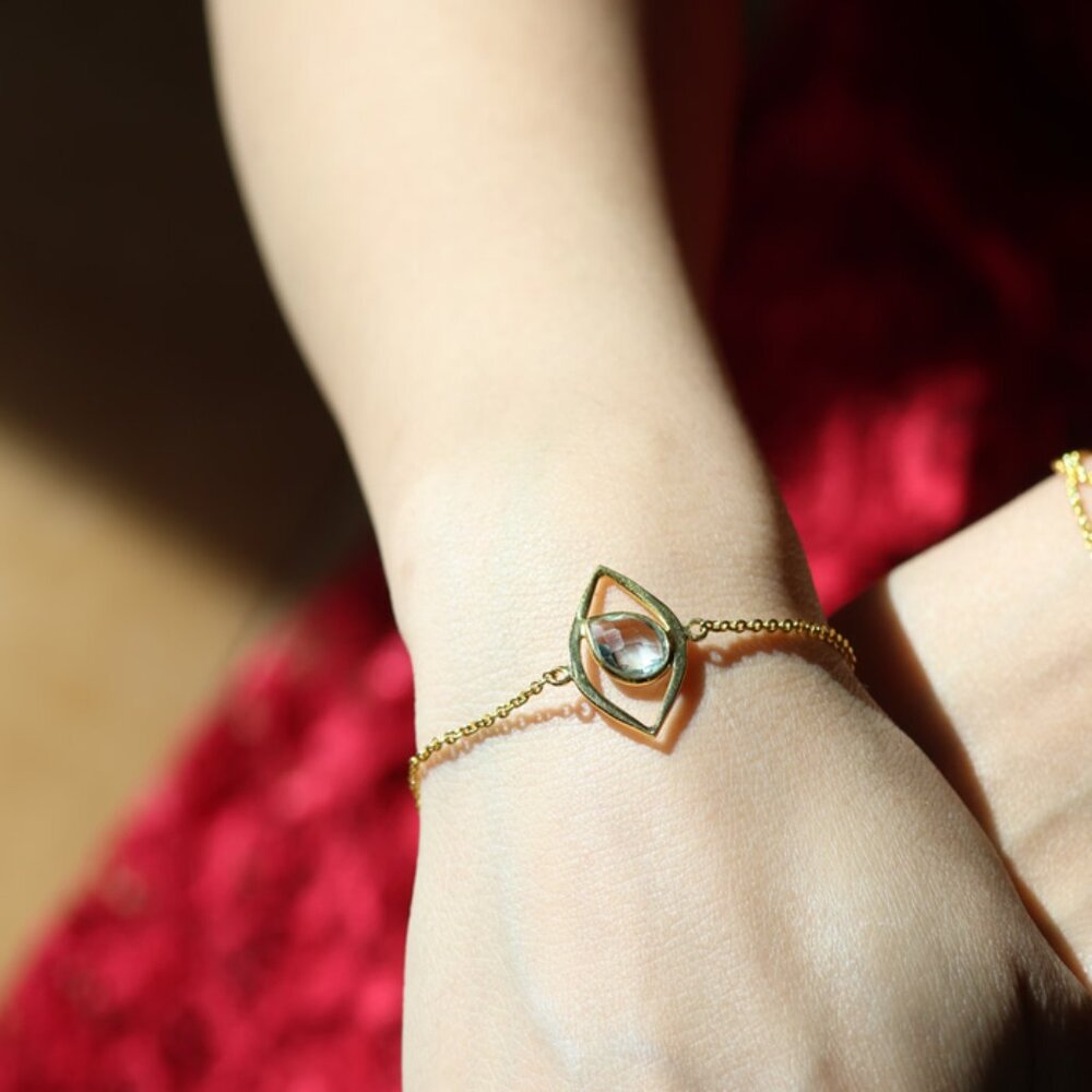 Sterling Silver Gold Plated Topaz Stone Cable Chain Bracelet –Great Gift for Her